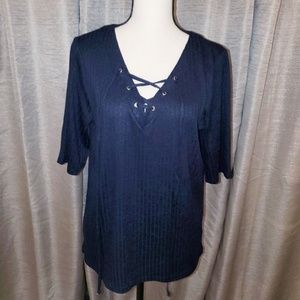 The Limited | Navy ribbed lace-up top | SZ L, NWT